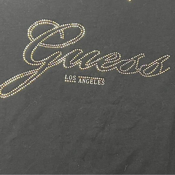 Guess Women's Short Sleeve Black Rhinestone Logo Selina Crew Tee Sz M - Picture 5 of 12